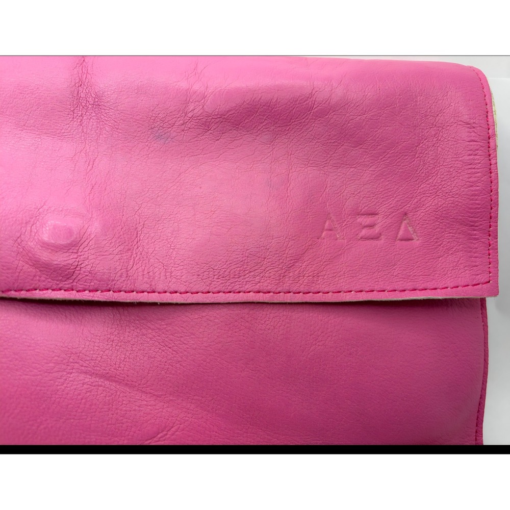 AEA Hot Pink Leather Messenger Bag Crossbody Flap Magnetic Snap Logo Pink